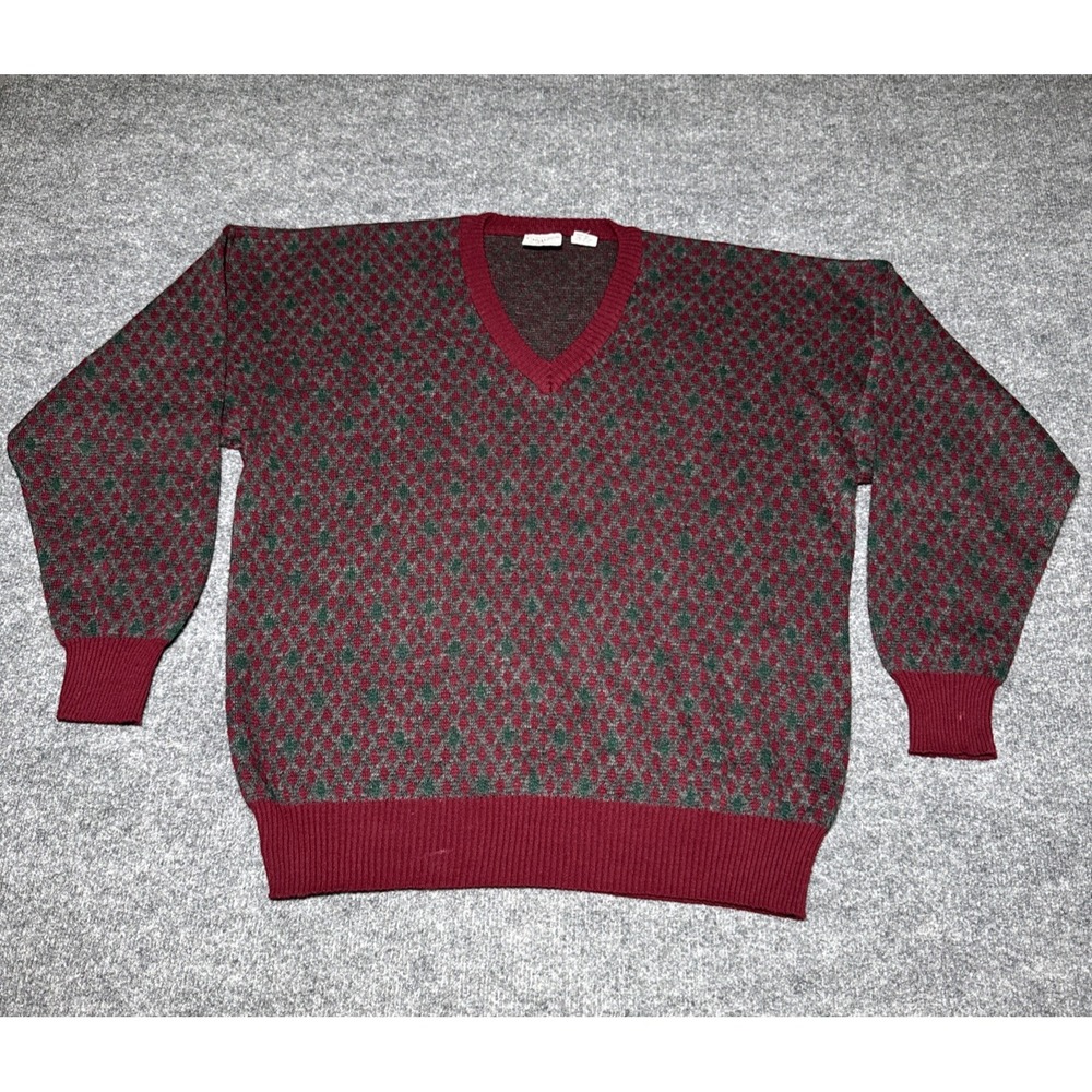 VTG Giorgio Di Firenze V-Neck Pullover Sweater Men L Wool Blend Red Geometric